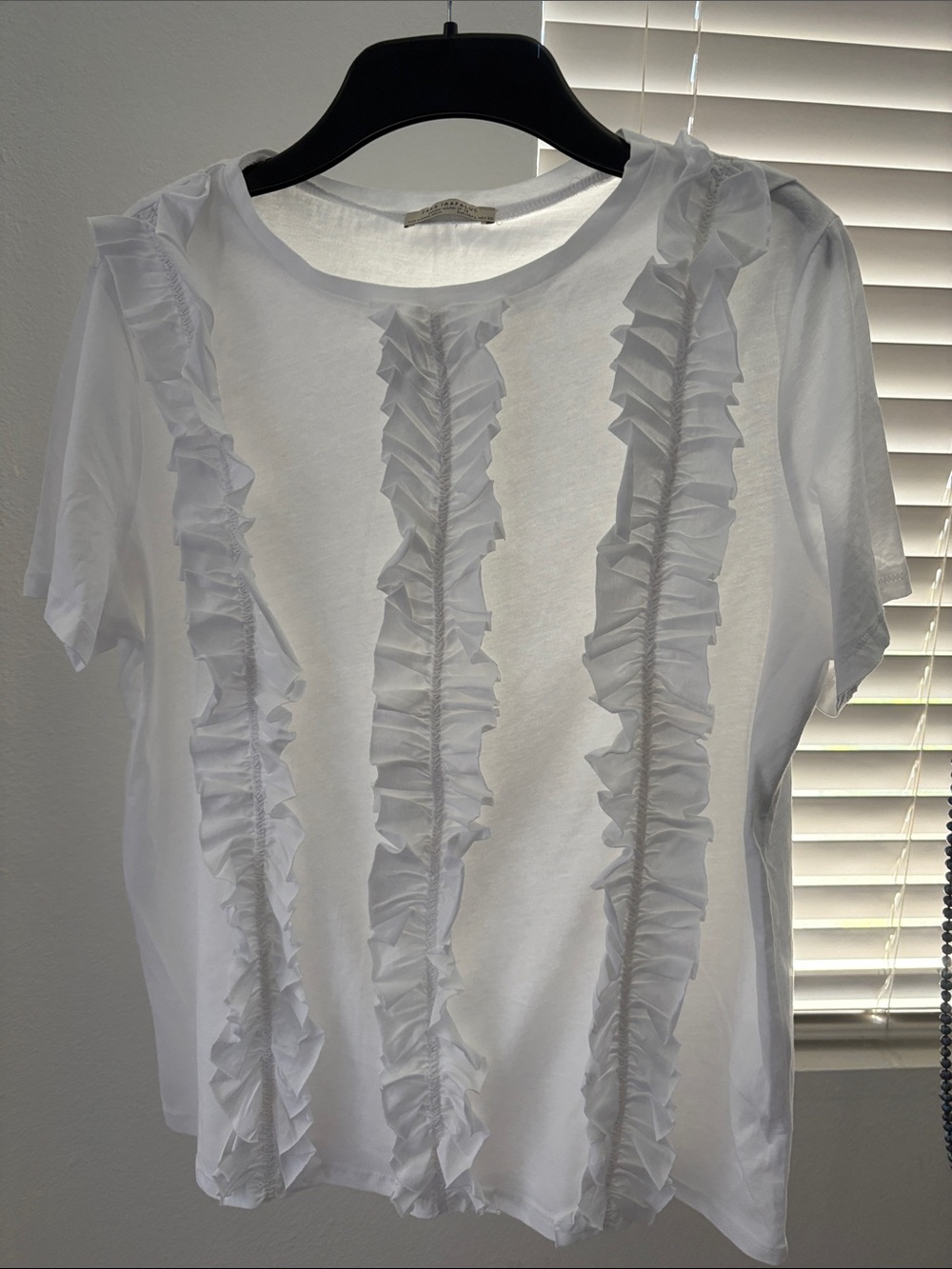 White Ruffle Front Short Sleeve Top